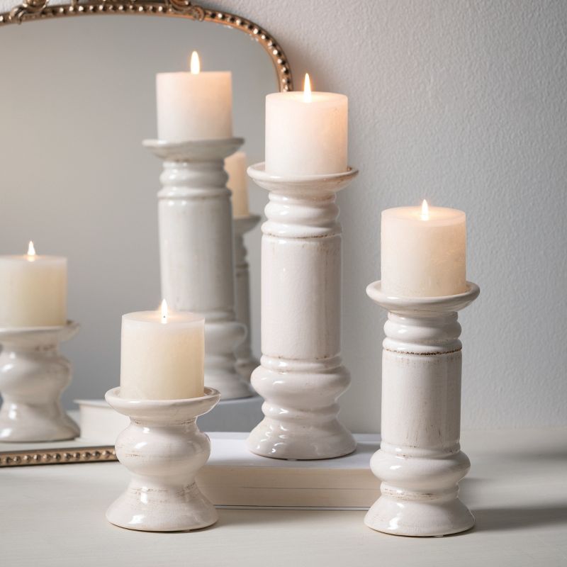 Sullivans Set of 3 Pillar Ceramic Candle Holders 5"H, 9.5"H & 11"H White, 3 of 4