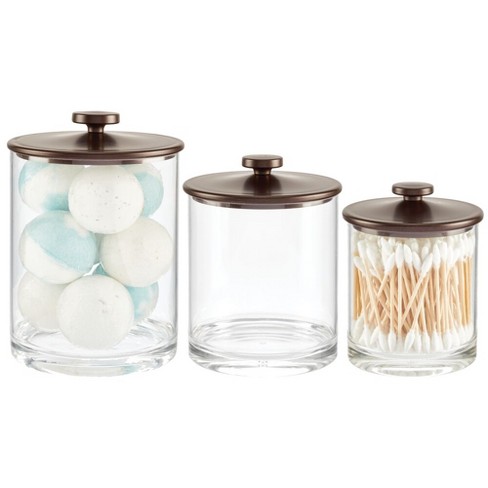 Mdesign Small Round Glass Apothecary Storage Canister Jars, 3 Pack