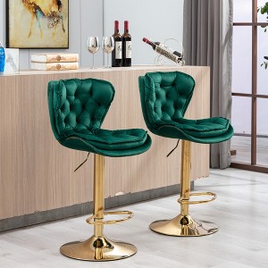 Velvet Bar Stools Set of 2 with Adjustable Height, 360¡ã Swivel, Chrome Footrest, and Metal Legs for Kitchen, Dining, or Bar - 1 of 4
