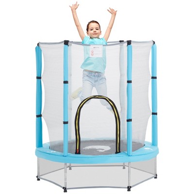 Qaba 4.6FT Trampoline for Kids w/ Safety Enclosure Net, for Indoor Outdoor, Gifts for Boy and Girl Age 3-6 Years, Cloud Pattern