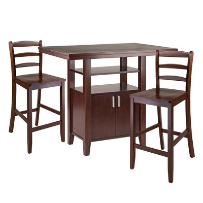 3pc Albany Counter Height Dining Set with Ladder Back Stools Walnut - Winsome