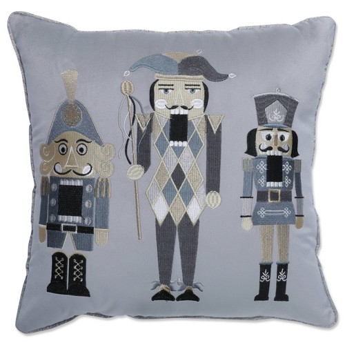 16.5"x16.5" Indoor Christmas 'Velvet Nutcrackers' Gray Square Throw Pillow Cover - Pillow Perfect