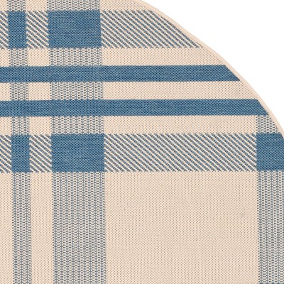Beige and Blue Rectangular 8' x 10' Synthetic Area Rug