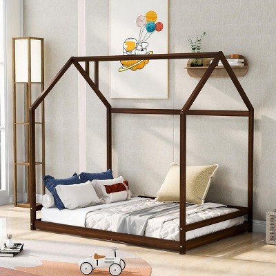 Streamdale Full Size House Bed Wood Bed, Espresso