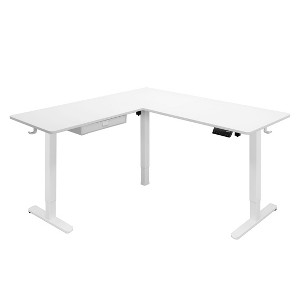 Mount-It! Large Electric Height Adjustable Desk for Corners, Automatic Standing Desk with Smooth Ergonomic Height Adjustment, Steel Frame, White - 1 of 4