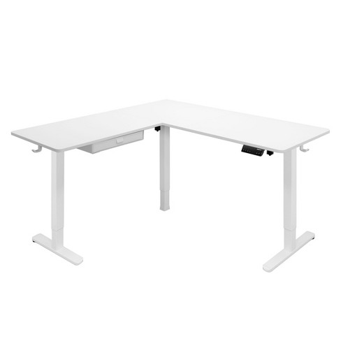 Mount-It! Large Electric Height Adjustable Desk for Corners, Automatic Standing Desk with Smooth Ergonomic Height Adjustment, Steel Frame, White - image 1 of 4