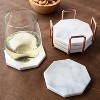 White Carrara Marble Coasters & Rose Gold Coaster Holder (Set of 5) Durable, Thick Coasters - Fits Any Drinkware - Great Mother's Day Gift - 3 of 4