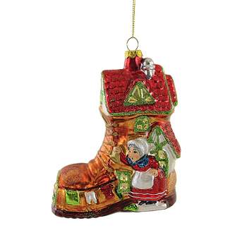 Holiday Ornament Old Lady In The Shoe  -  1 Ornament 5.50 Inches -  Nursery Rhyme Too Many Children  -  7981094  -  Glass  -  Brown