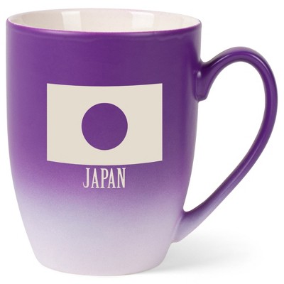 Elanze Designs Japan Japanese Flag 12 Ounce Ceramic Laser-Etched Engraved Drinkware Mug, Purple and White Ombre