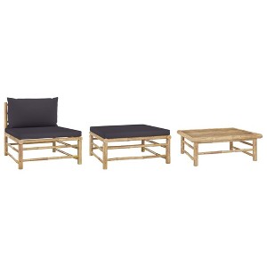 vidaXL 3-Piece Patio Lounge Set with Sleek Dark Gray Cushions, Bamboo Outdoor Furniture - Middle Sofa, Footrest, Side Table Included - 1 of 4
