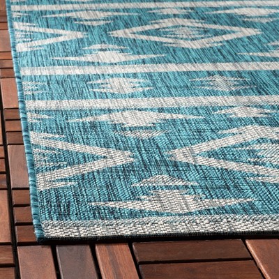 Teal and Gray Flat Woven Indoor/Outdoor Area Rug