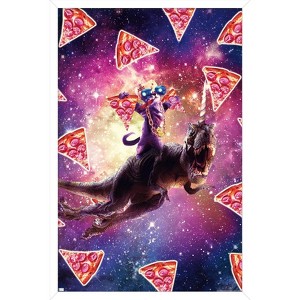 Trends International James Booker - Thug Space Cat On Dinosaur Unicorn Framed Wall Poster Prints - 1 of 4