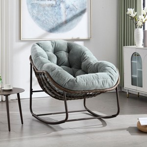 Modern Papasan Rocking Chair, Outdoor Rocker Recliner Chair with Metal Frame and Soft Tufted Cushion for Garden, Living Room – ModernLuxe - 1 of 4