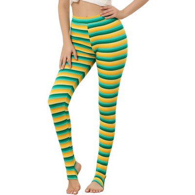Allegra K Women's Printed High Waist Elastic Waistband Yoga Stirrup Pants  Yellow Green-stripe Large : Target