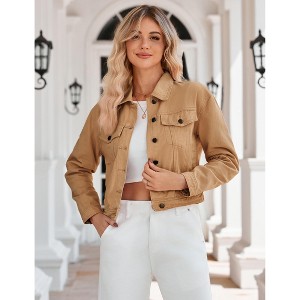 Women's Jean Jacket Frayed Washed Button Up Cropped Denim Jacket With Pockets - 1 of 4