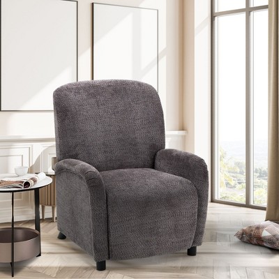 COLAMY Push Back Recliner Chair with Wingback Design, Fabric Accent Chair with Armrests & Wooden Legs for Living Room or Bedroom, Grey