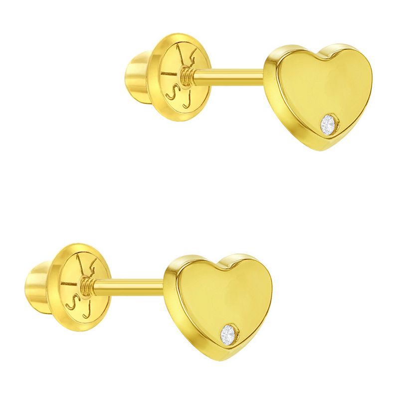 Girls' Genuine Diamond Heart Screw Back 14k Gold Earrings - In Season Jewelry, 2 of 5