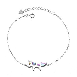 14K White Gold plated Unicorn Charm Bracelet with Crystals - 1 of 4