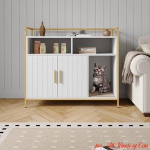 for All Kinds of Cats 37.5 " Modern Wooden Litter Box w/ Storage Rack, Multi-Functional Furniture-Style Litter Cabinet w/ Ventilation Hole/Side Entry - 1 of 4