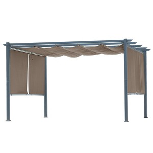 Aoodor 120'' x 155.1'' Outdoor Pergola with Retractable Canopy, Aluminum Frame, 4 Pieces Patio Sun Shade Shelter for Backyard, Deck-Brown - 1 of 4