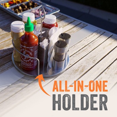 Stainless Steel Rotating Condiment Caddy with Utensil Holder