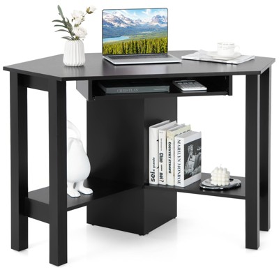 Black Wooden Corner Desk with Drawer and Keyboard Tray