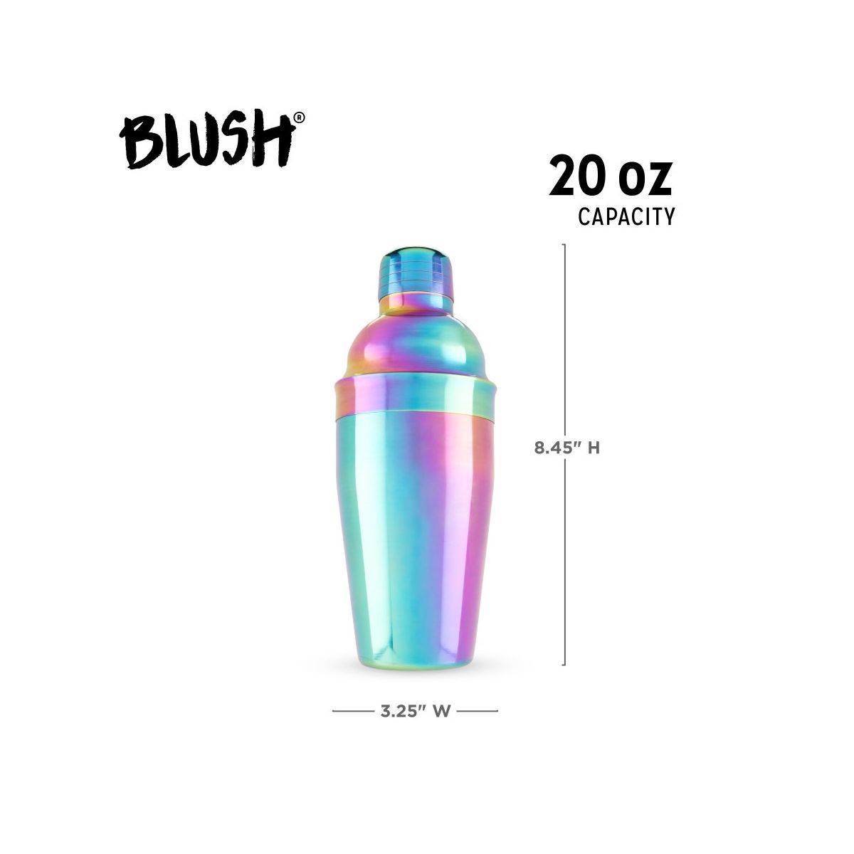 Blush Mirage Rainbow Cocktail Shaker for Margarita, Martini, Bar Gifts for Women, Girls Night, Stainless Steel, Built-in Strainer & Jigger Cap, 20 oz - thumbnail 3