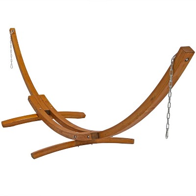 Red Stripe Quilted Double Fabric Hammock with Curved Wood Stand