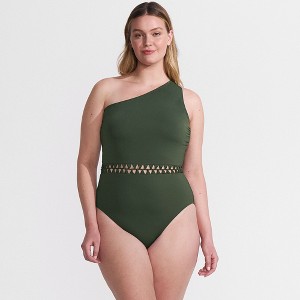 Lands' End Women's Macrame One Shoulder High Leg One Piece Swimsuit - 1 of 4