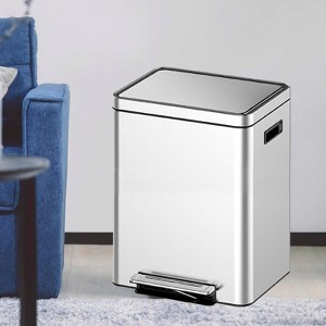 2 X 5.28 Gal Trash Can, Stainless Steel Dual Compartment Step-on Recycling Bin with Soft-Close Lids & Removable Plastic Inner Buckets - 1 of 4