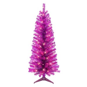 Puleo 4.5' Pre-lit Tinsel Artificial Christmas Tree with Clear Lights - 1 of 3