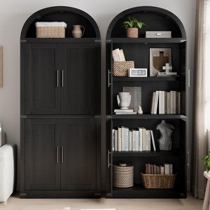 71.6" Tall Arched Bookcase, Farmhouse Storage Cabinet with Doors, 5-Tier Wooden Bookshelf - 1 of 4