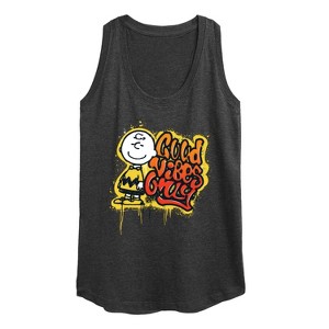Women's Peanuts Good Vibes Only Graphic Racerback Tank - Heather Charcoal - Medium - 1 of 4