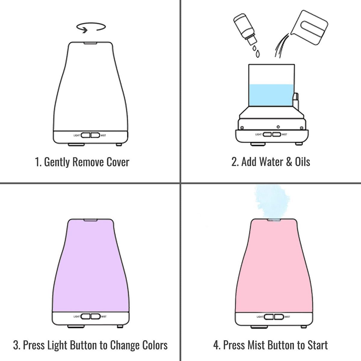HealthSmart Essential Oil Diffuser, Cool Mist Humidifier and Aromatherapy Diffuser w/ 150ML Tank Ideal for Small Rooms, Adjustable Timer and Mist Mode - thumbnail 4