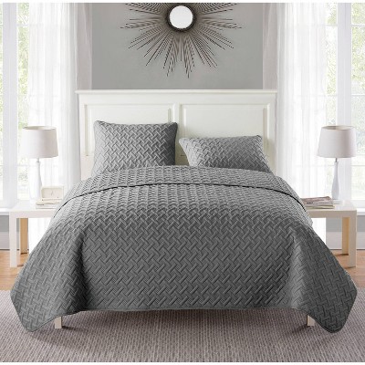 3pc King Nina Embossed Quilt Set Gray - VCNY Home