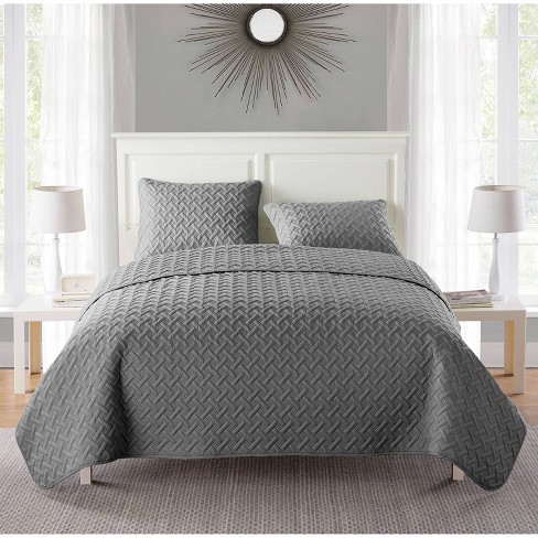 3pc Twin Nina Embossed Quilt Set Gray VCNY Home