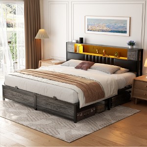 Besiost Bed Frame with LED Light and Charging Station - 1 of 4