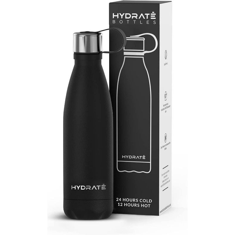 HYDRATE 500ml Insulated Stainless Steel Water Bottle, Carbon Black, 1 of 4