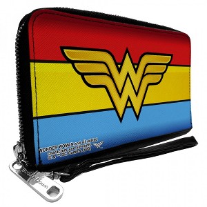 Adult Wonder Woman Logo Striped PU Leather Zip Around Wallet - 1 of 4
