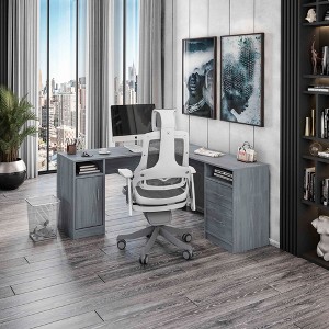 NicBex Home Office Desk L-Shape Morden Writing Desk with 2 Drawers, 2 Shelves, 1 Storage Cabinet, Wooden Desktop and Legs for Study and Work - 1 of 4