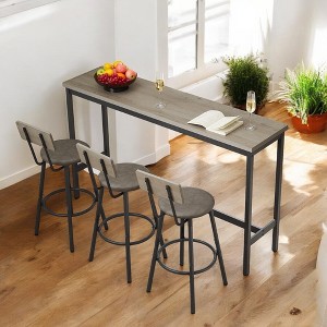 Industrial 63" Bar Table Set with 3 PU Upholstered Stools, Modern Breakfast Table for Kitchen, Living Room, or Banquet Hall - 1 of 4