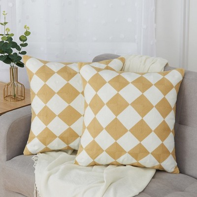 2 Pieces Embroidered Decorative Throw Pillow Covers with Checkered Design