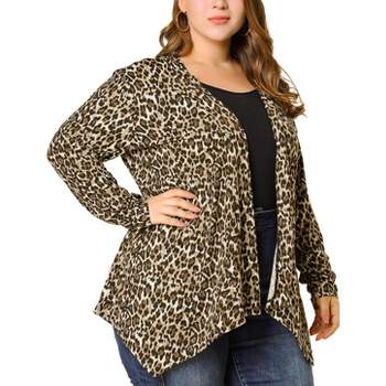Agnes Orinda Women's Plus Size Leopard Spots Asymmetric Open Front Fashion Cardigans