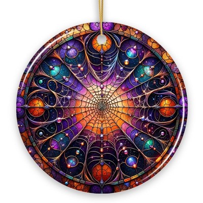 Whispering Shadows Enchanted Cobweb Stained Glass Style Ceramic Ornament, Halloween Themed Christmas Gift and Decor| OrnamentallyYou