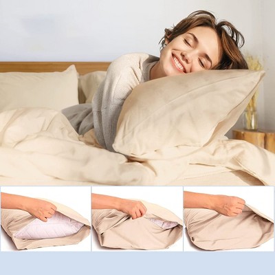 Cream Satin Trim Cotton Queen Pillowcase Set