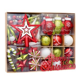 Christmas Tree Ornaments, 70 pcs Red & Gold Shatterproof Christmas Ball Ornaments for Christmas Tree Decoration, Assorted Set with Shaped Ball，Star - 1 of 4