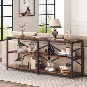 INFURNIC Decorative Bookshelf 70.9" Extra Long Console Table 3 Tier Industrial Storage Shelf Modern Design, Brown, 70.87"*11.81"*31.89" - 1 of 4