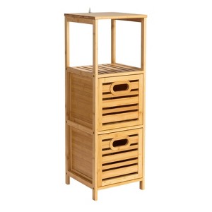 Household Essentials Bamboo 3-Tier Slatted Shelf with Crates Natural: Bathroom Storage Cabinet, 35" Tall, Brown - 1 of 4