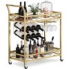Gold Bar Cart with Lockable Wheels, 2-Tier Mobile Serving Cart with Wine Rack & Glass Holder, Rolling Beverage Cart for Kitchen, Living Room - 3 of 4