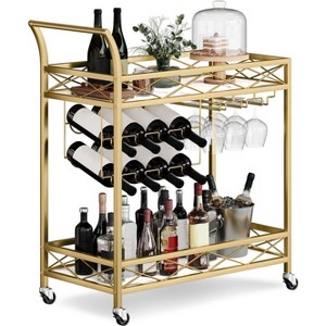 CuisinSmart 2-Tiers Bar Carts, Mobile Kitchen Seving Carts with Wine Rack and Glass Holder, 2-Tiers Storage Shelves Seving Carts - 1 of 4
